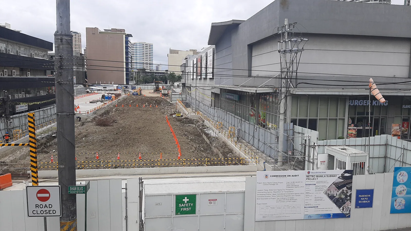Active excavation work at the Metro Manila Subway Shaw Station site